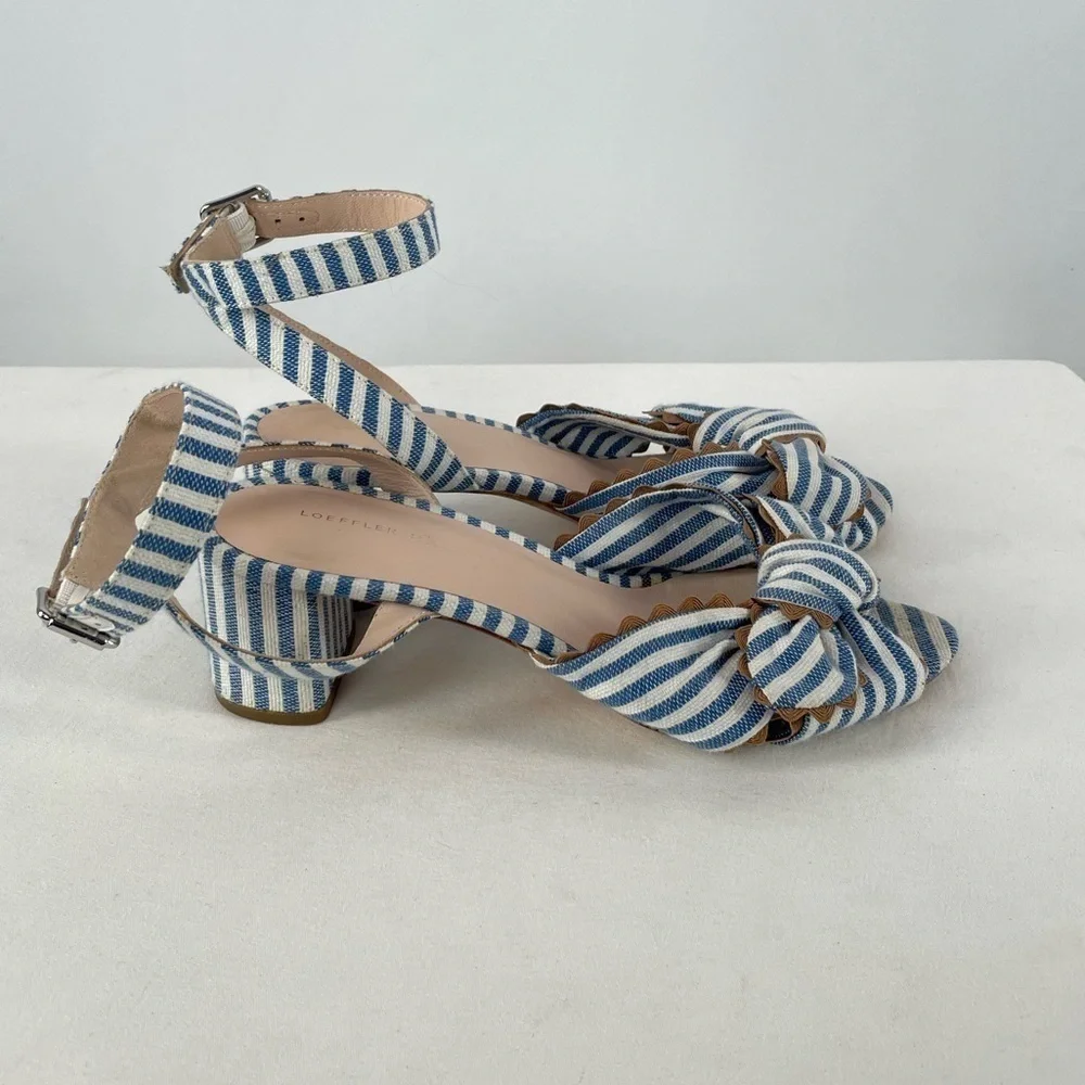 Loeffler Randall Jill Knotted Striped Sandal in Blue White‎ Size 7